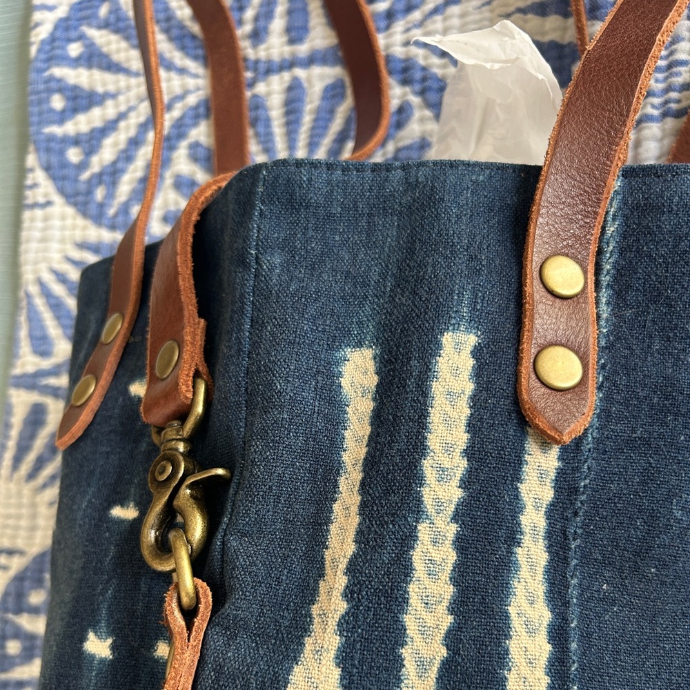 West African Mud Cloth Mali Barrel Bucket Bag Genuine Leather Hand Crafted - Picture 14 of 16
